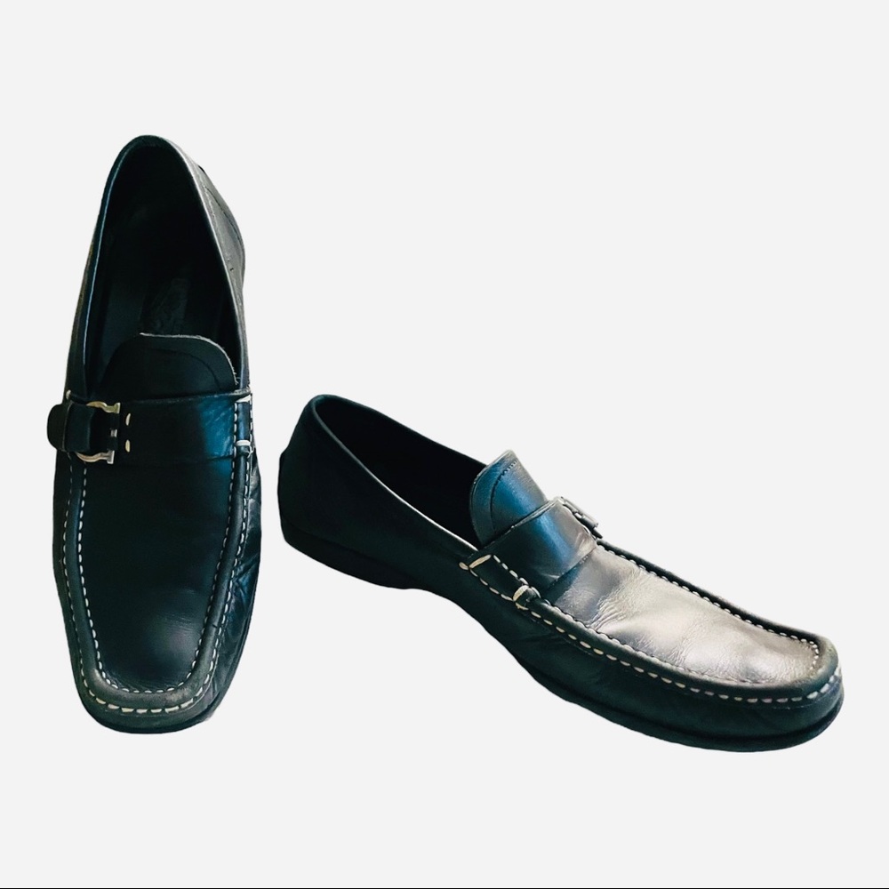 SALVATORE FERRAGAMO Black Leather Driving Mocs Size 9 D - Picture 10 of 16